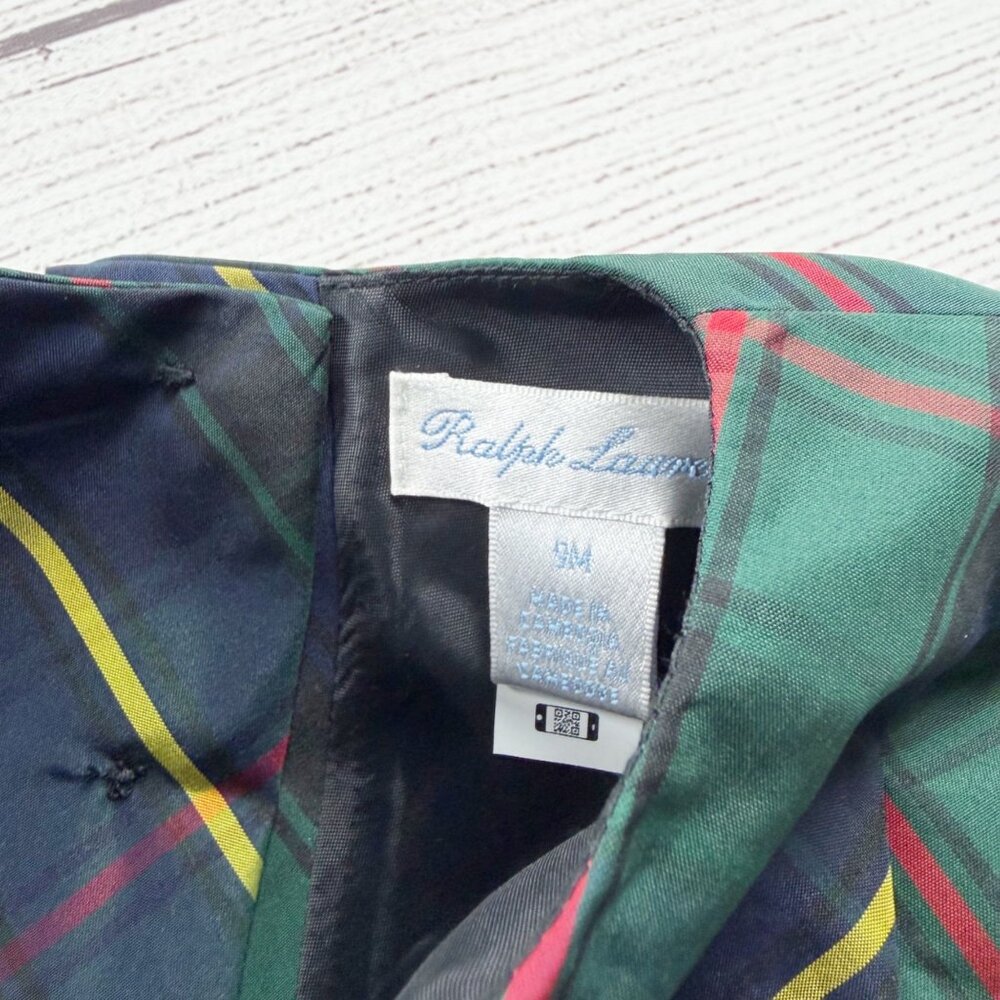 Ralph Lauren Girls Tartan Plaid Dress Set Puff Sleeve Bloomers NWT 6-9 Months - Picture 2 of 3